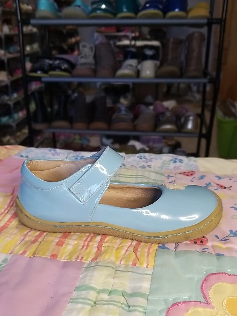 Livie & Luca Light Blue Patent Leather Mary Jane W/Glitter Bird Size 11 Pio Pio